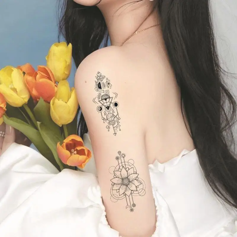 

Semi Permanent Tattoo Stickers Large Black Flower Vivid Colors Easy To Clean Rich Styles Water Proofing Beauty And Health