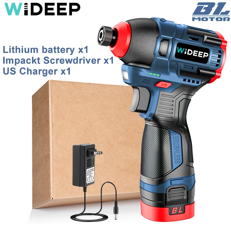 WIDEEP Cordless Brushless Impact Drill Driver 16.8V 200N.m US Plug Tool