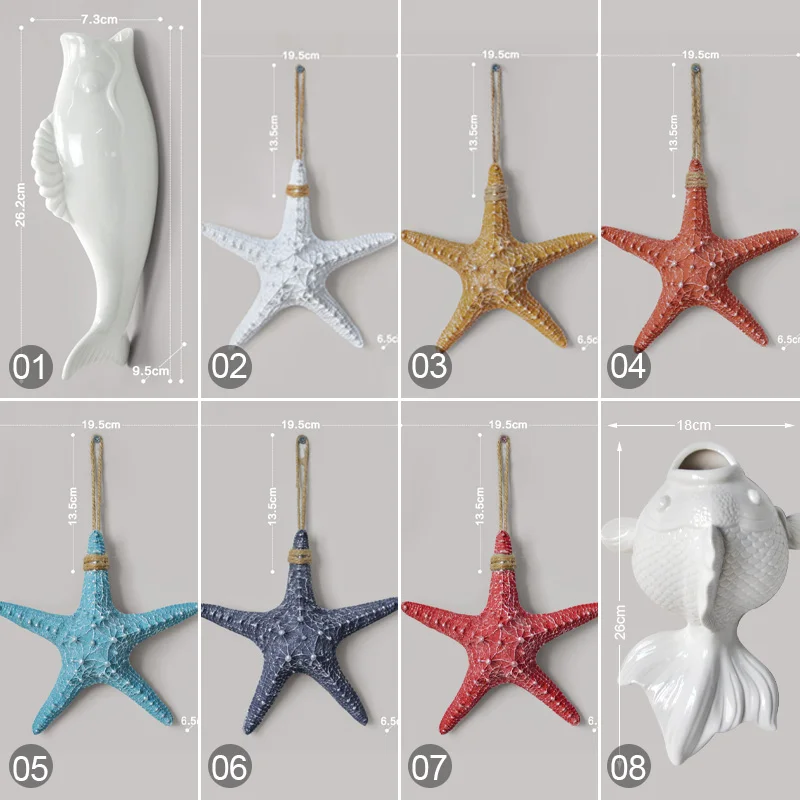 Nautical Style Home Wall Hanging Decoration Resin Starfish Background Decor Pendant Modern Creative Wall Ceramic Goldfish Vase 6