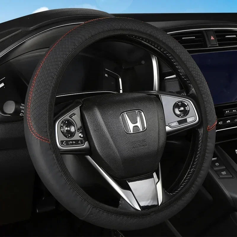 Car Steering Wheel Cover Breathable Anti Slip PU Leather Steering Covers Suitable 37-38.5cm Auto Decoration