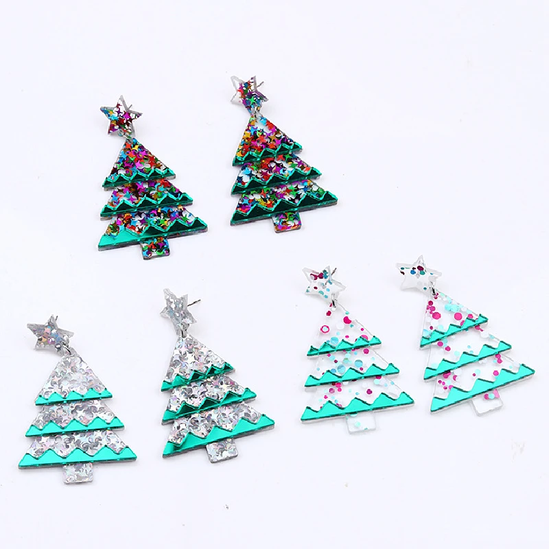 Acrylic Earrings Christmas Tree Acrylic Glitter Earrings Dangle