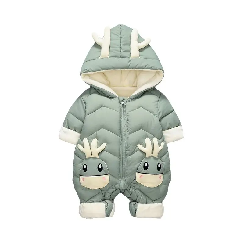 OLEKID 2025 Baby Winter Snowsuit Plus Velvet Thick Baby Boys Jumpsuit 0-2 Years Newborn Romper Baby Girls Overalls Toddler Coat 2