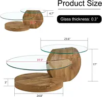 Glass Coffee Table,Modern Round Tempered Glass Coffee Tables for Living Room,3-Tier Circle Wood Coffee Table with Cocktail Table 1