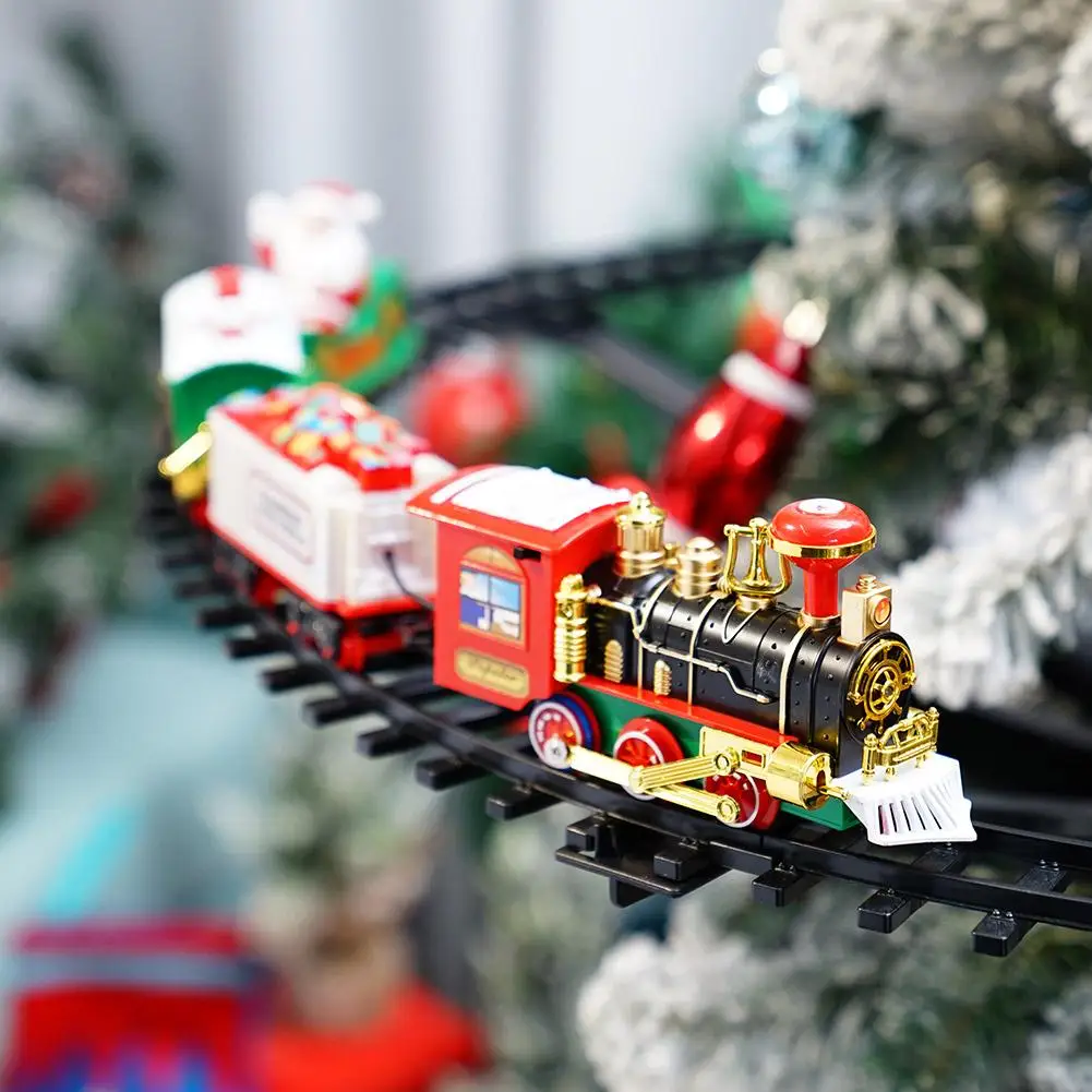 Christmas Train Set Simulation Head Electric Railway Train Rail Set Christmas Tree Decro DIY Gifts For Kids