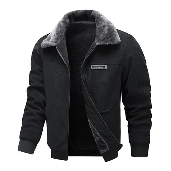 Men's Corduroy Jacket Thickened Winter Coat Stand Collar Casual Top Warm Retro American Style Cotton Clothes Youth Fashion