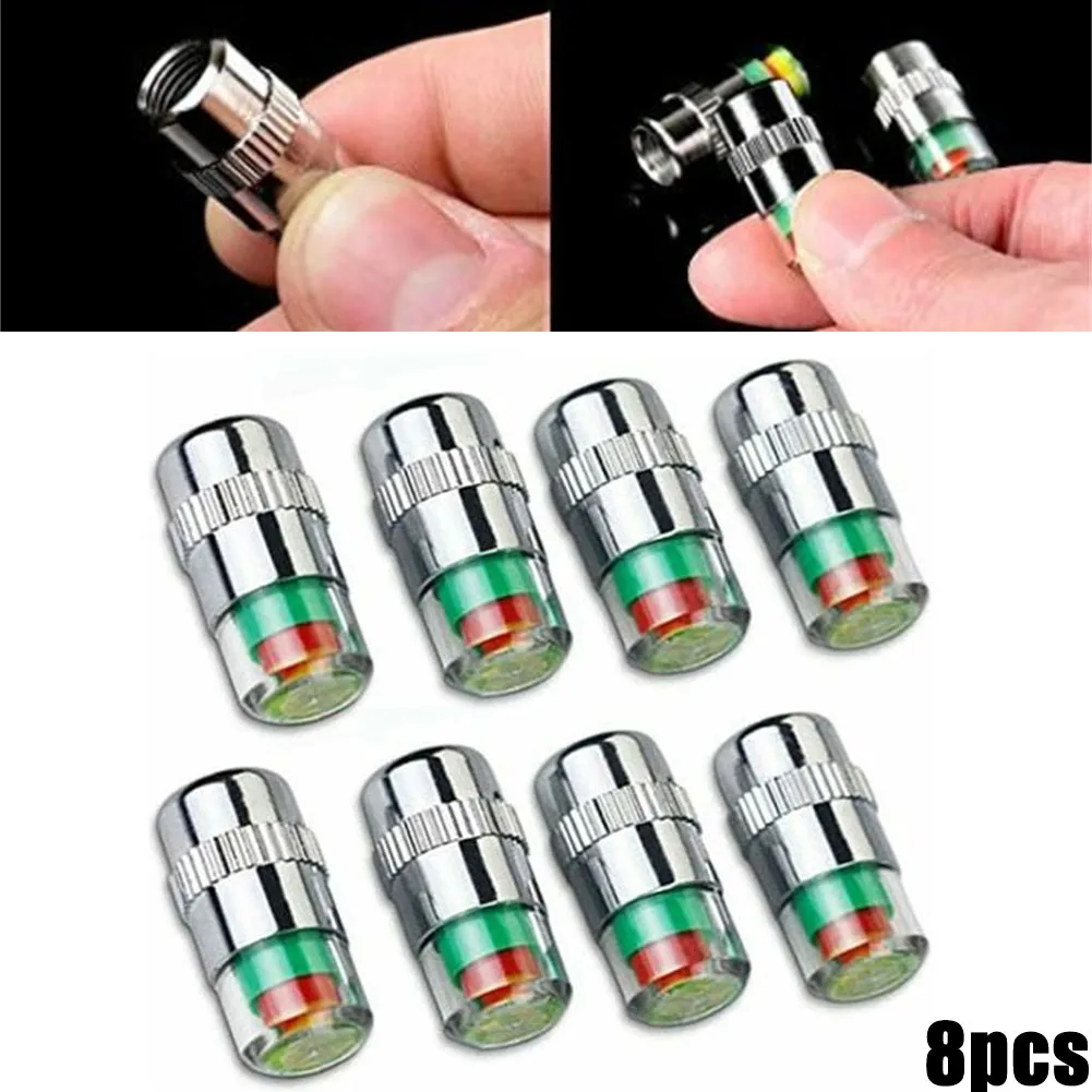 

8x Motorcycle Car Tire Pressure Monitor Valve Cap Sensor Indicator Eye -Alert Auto Tire Pressure Inspection Tool Tire Valve