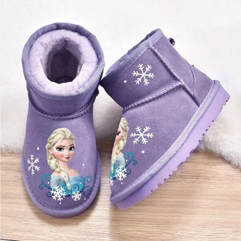 Disney children's snow boots frozen elsa Girls  winter plush warm anti-skid casual shoes Thickened baby rain boots