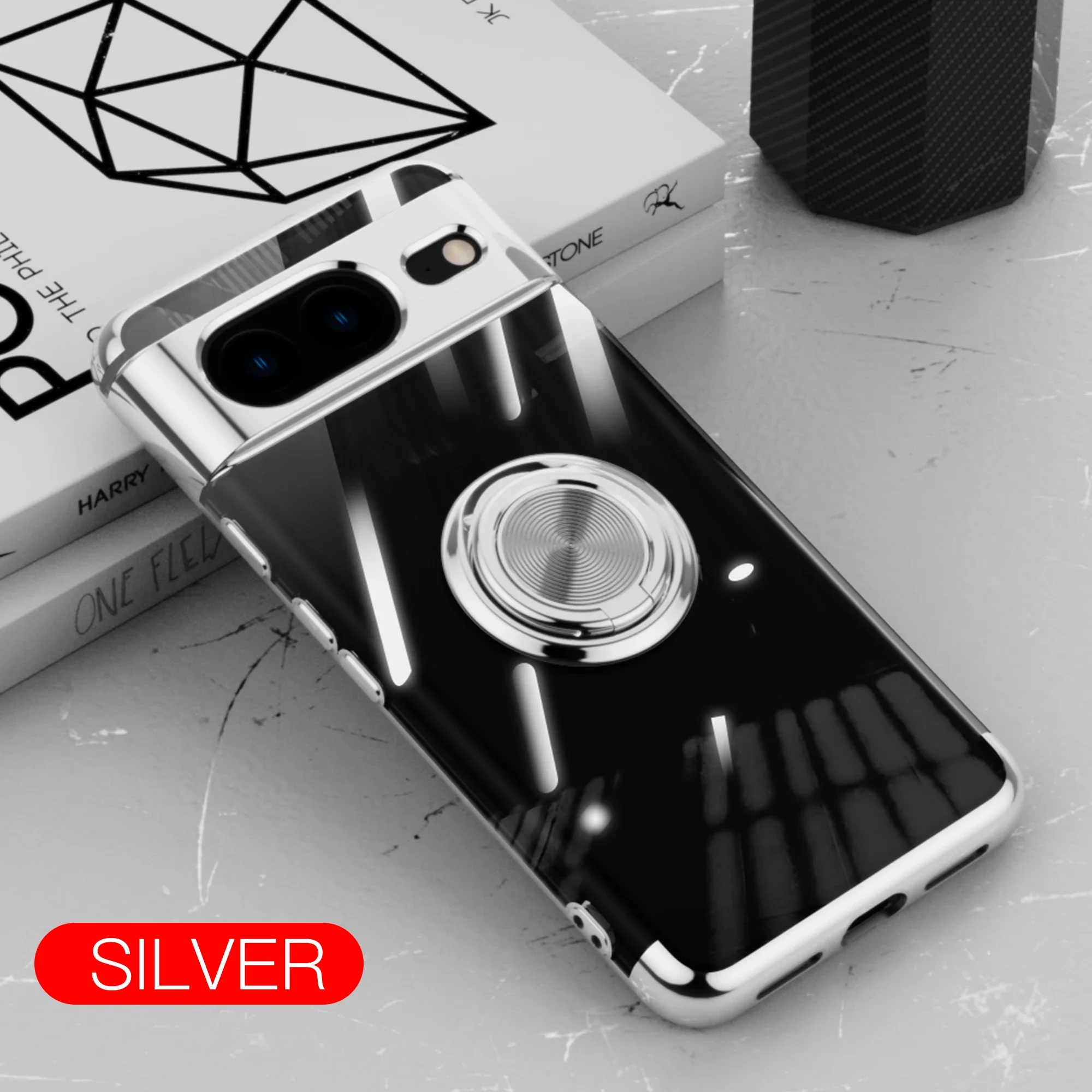 Sleek Transparent Metal Shockproof Case with Magnetic Ring Bracket