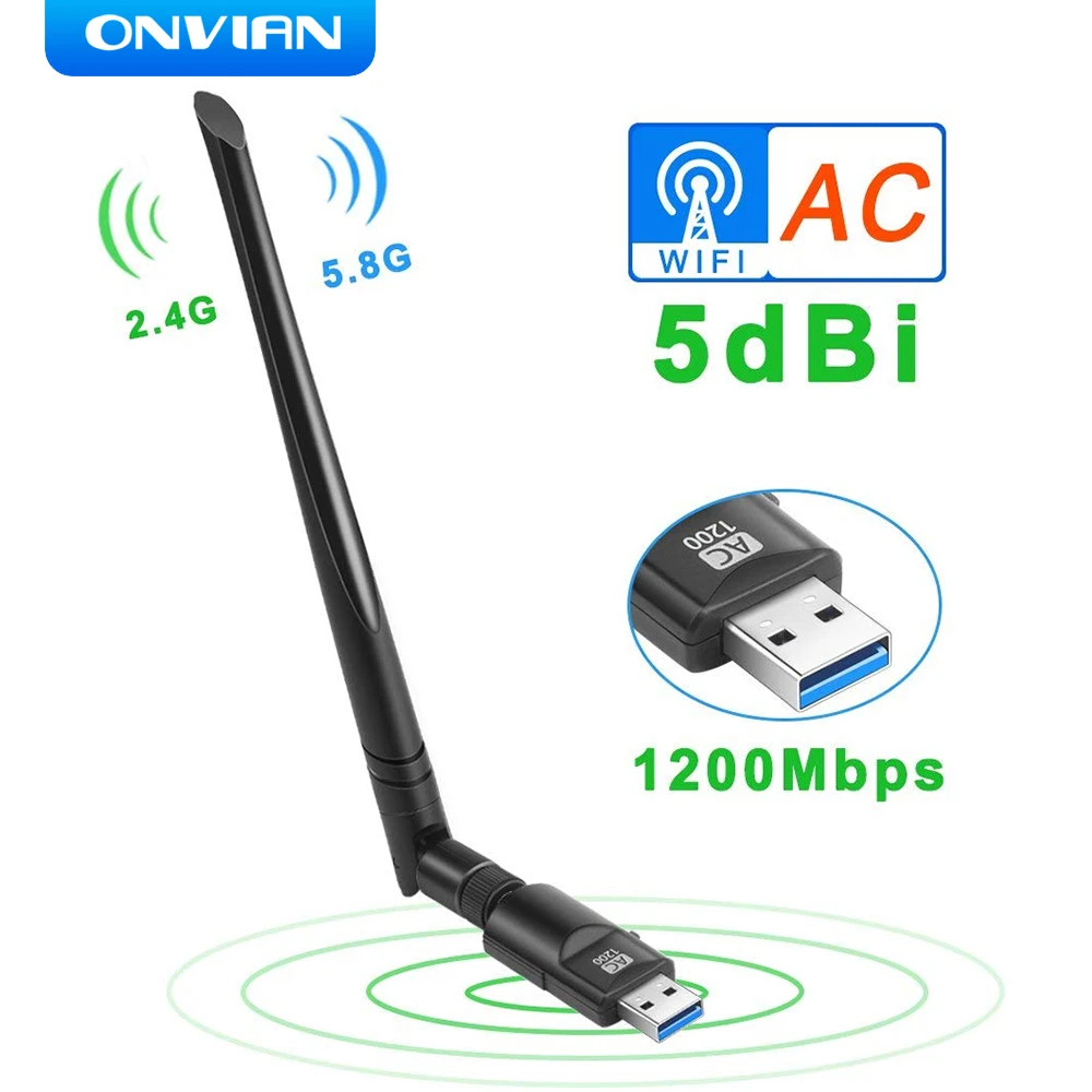 Onvian 1200Mbps USB Wifi Adapter 2.4G 5GHz Wireless Network Card Dongle Antenna Wifi Adapter Dual Band Wi-Fi USB3.0 Lan Ethernet
