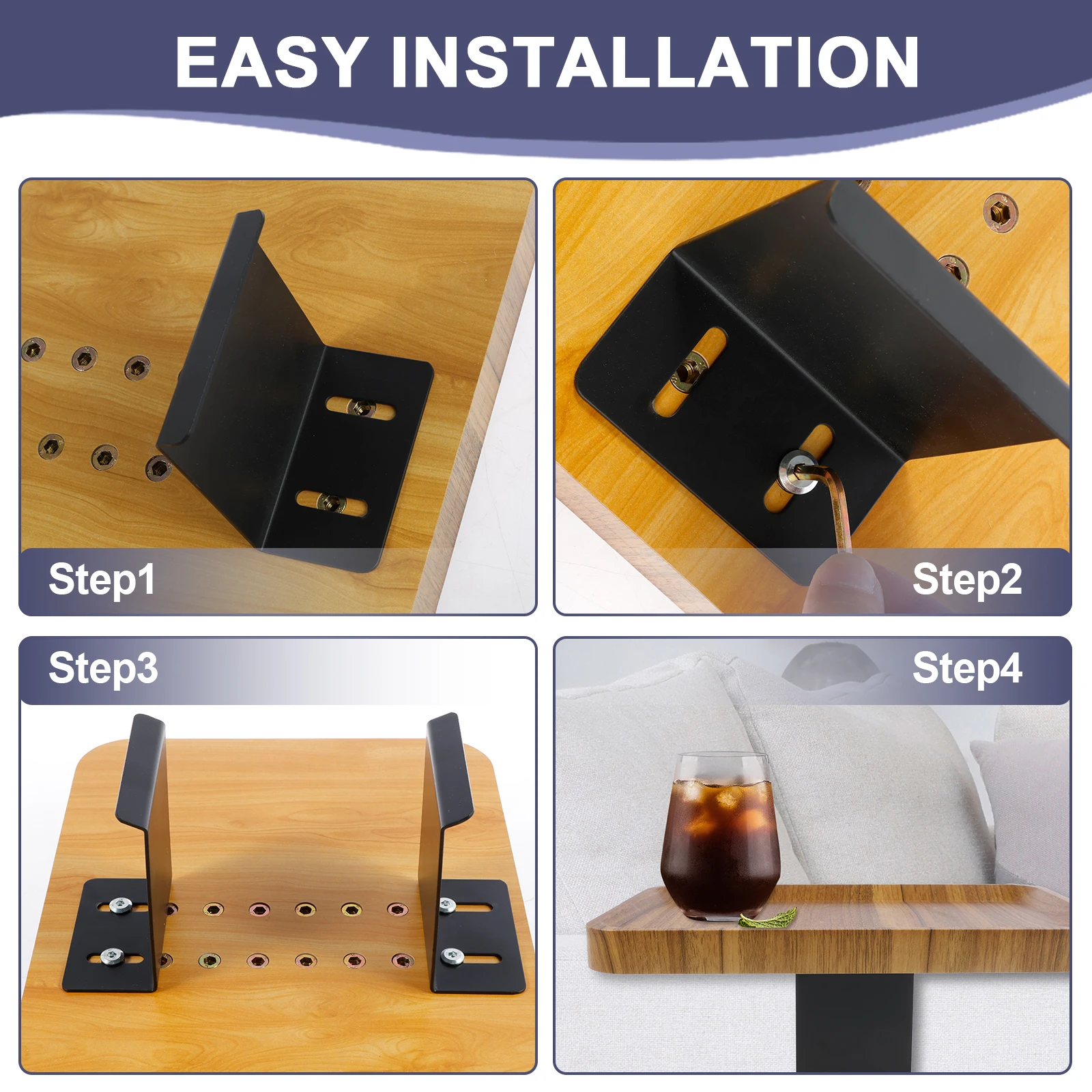 Sofa Armrest Wood Tray 5.5-15cm Width Adjustable Couch Arm Table Multifunctional Arm Chair Table Tray for Drinks Snacks Fruit