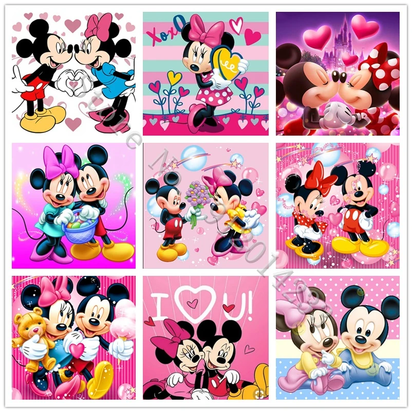 Diy Diamond Painting Disney Cartoon Cross Stitch Minnie Mickey Full Square Round Diamond Embroidery Mosaic Rhinestones Picture