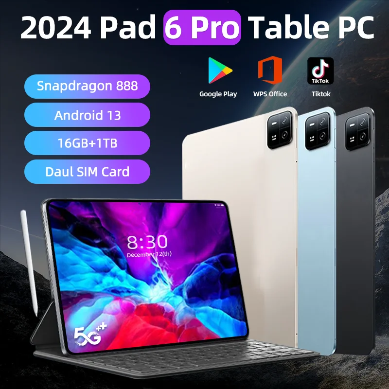

2024 оригинальные Планшетные ПК Android 13 Pad 6 Pro Snapdragon 888 ОЗУ 16 ГБ + ПЗУ 1 ТБ