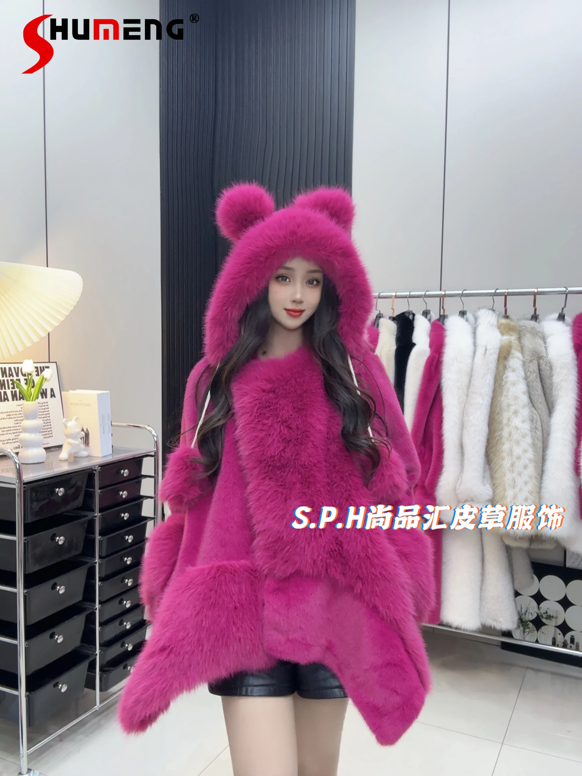 

Irregular New Lady Winter Thick Fashion Toka Fox Fur European Mink Slim Long Sleeve Solid Color Atmospheric Loose Comfort Coats