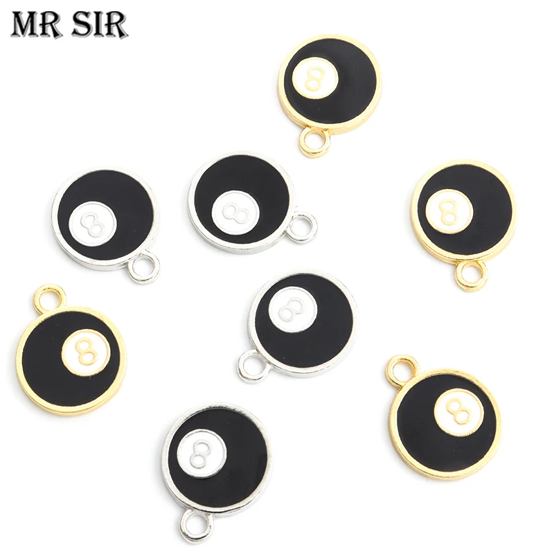 

New 10pcs Enamel Billiard Black 8 Charms Creative Lucky 8 Round Pendant DIY Handmde Jewelry Bracelets Necklace Keychain Findings