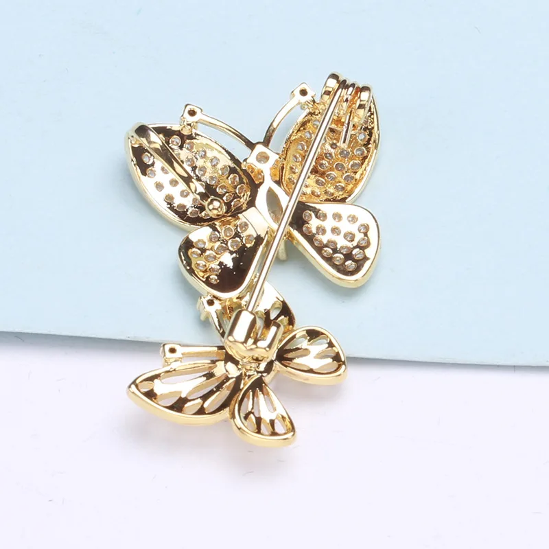 Blucome New Fashion Two Butterfly Brooch Korean Trend Copper Simple Butterfly Brooch