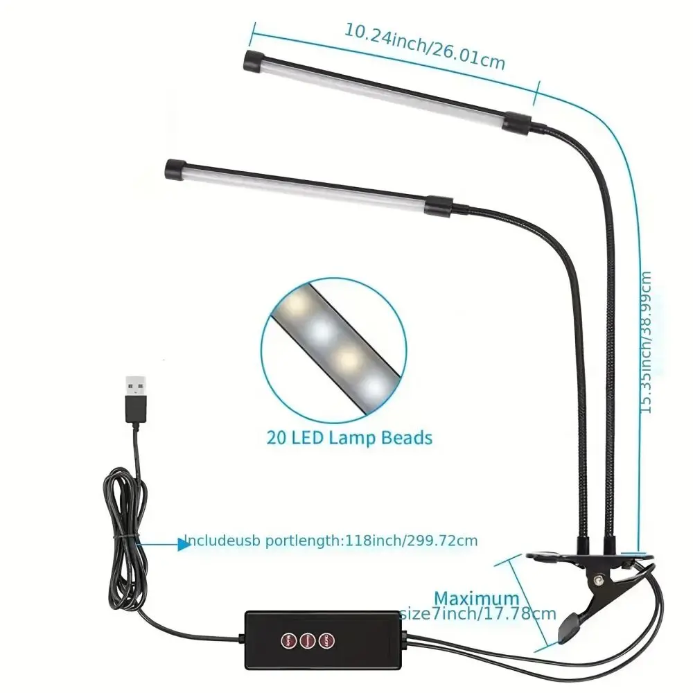 LED Desk Lamp Double/Single Head Reading Table Lamp With Clip Dimmable Brightness For Home Study Office Lighting PC Eye Protect 6