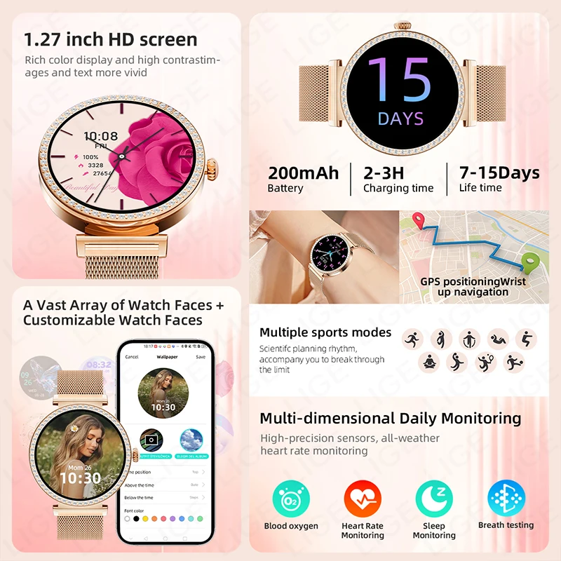 LIGE 2025 New GPS Track Smart Watch For Lady Bluetooth Call 100+Sports Mode Fitness Women Smartwatch DIY Dials For Android IOS