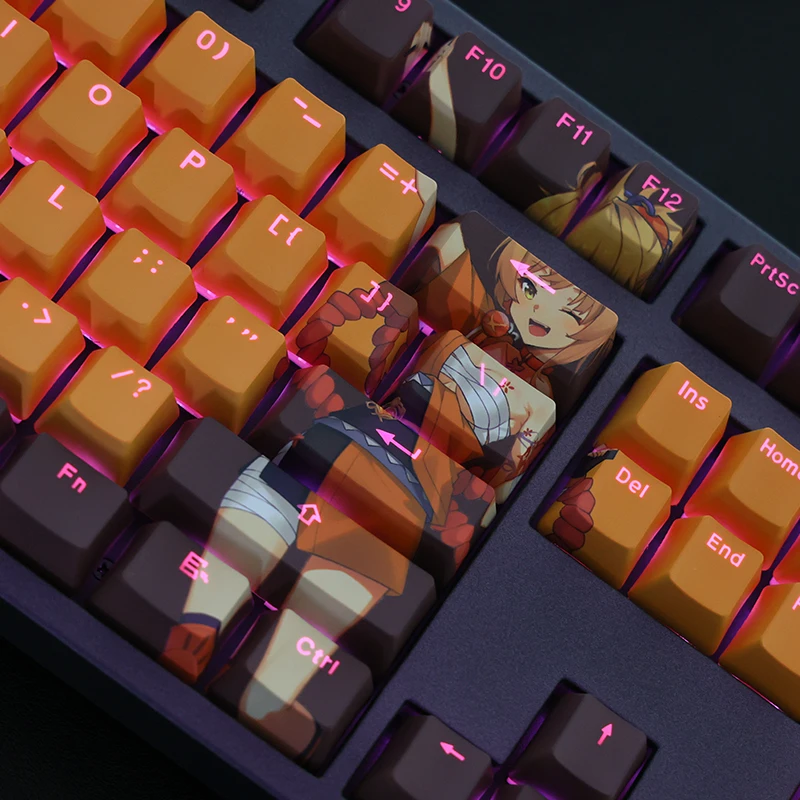 Chaves Naganohara Yoimiya Pbt Dye Substituiu Teclas Tecla Caps Oem Perfil dos Desenhos Animados Anime Gaming Backlit Keycap para Genshin Impacto 108 - Imagem 2