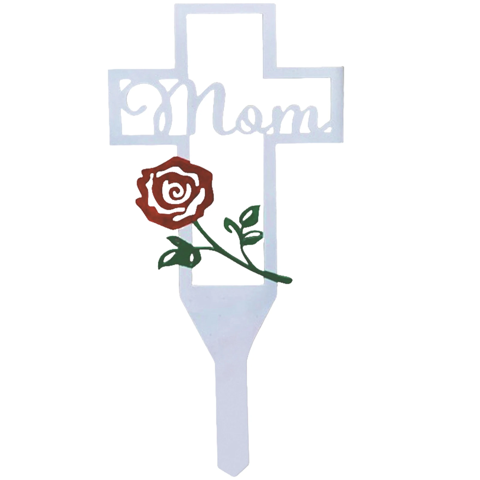 

Metal Cross Garden Signs Black White Yard Stake Easter Memorial For Grave Outdoor Deceased Relatives Dad Mom Plaque Red Rose