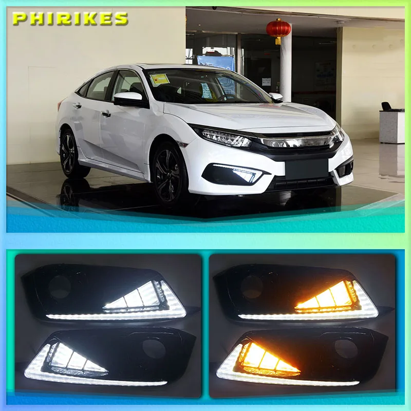 

Car drl led For Honda Civic 10th 2016 2017 2018 Daytime Running Lights With Fog Light Hole Auto Accessories 2Pcs/Set