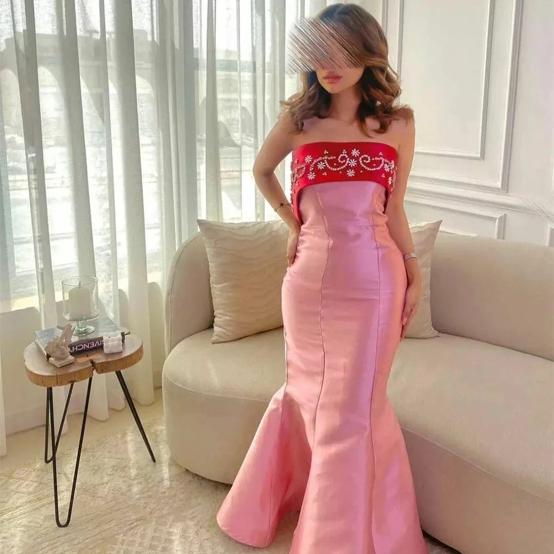 

2023 Rose Pink Prom Gowns Taffeta Evening Dresses Crystal Beads Saudi Arabic Dubai Off Shoulder Prom Dresses For Women Mermaid