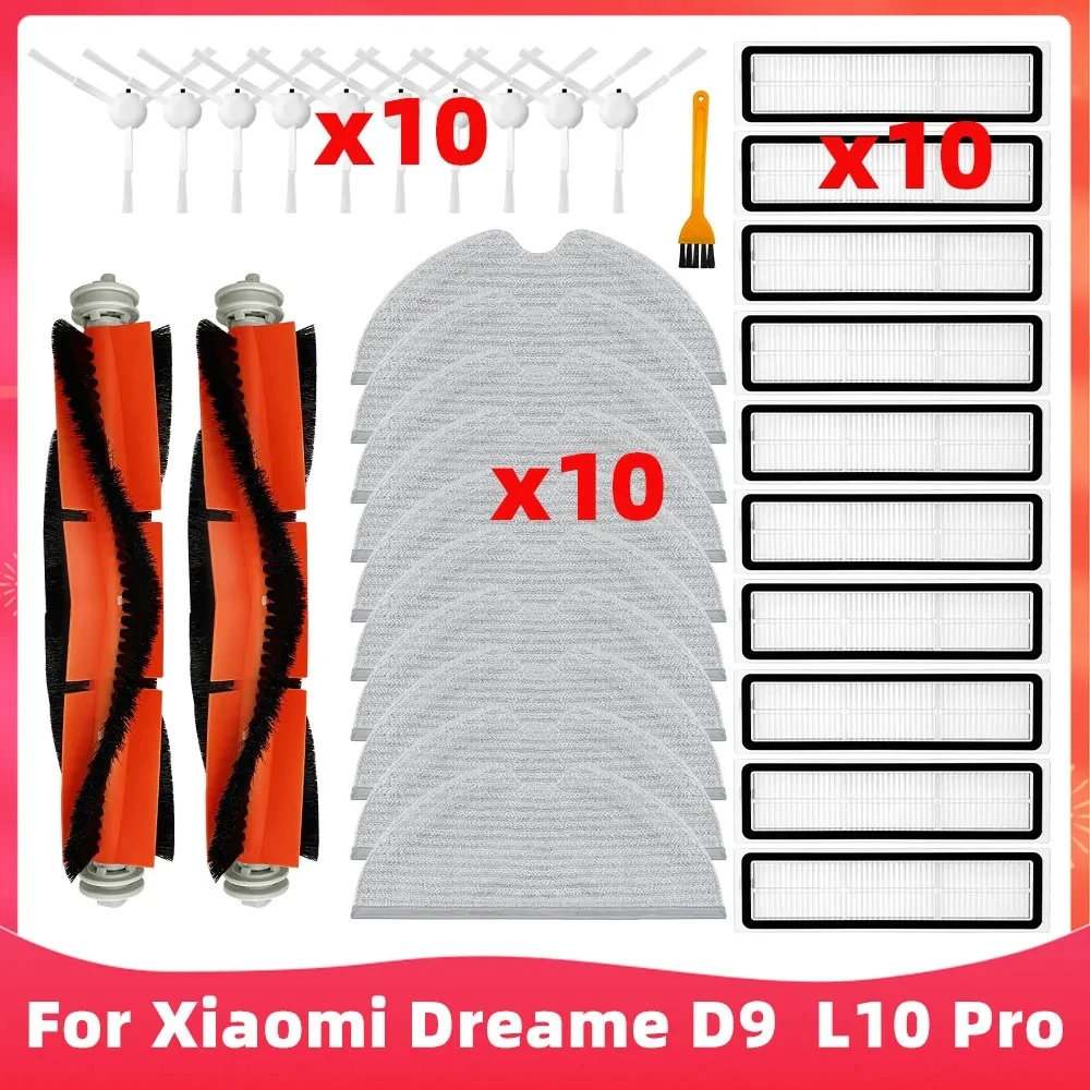 Compatible for Xiaomi Dreame D9, D9 Max, Bot L10 Pro Spare Parts Accessories Main Side Brush Hepa Filter Mop Cloth Spare Parts