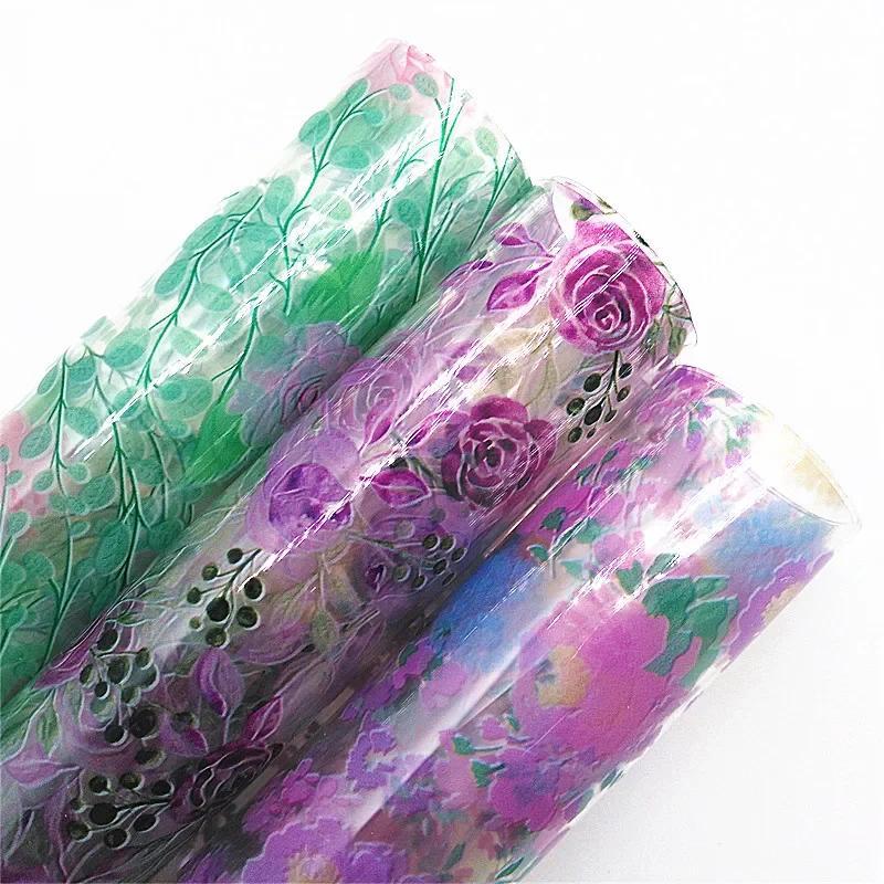 Rose Flowers Printed Jelly Sheets Leather Transparent See Through TPU Printed Sheets For Bows Earrings DIY R448A