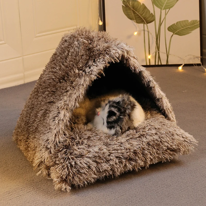 

Cat Bed Cave for Indoor Cats, Soft Plush Warm Cat HouseMovable Dog Cave Puppy Tent, Comfortable Sleeping Cat Hut with Cushion