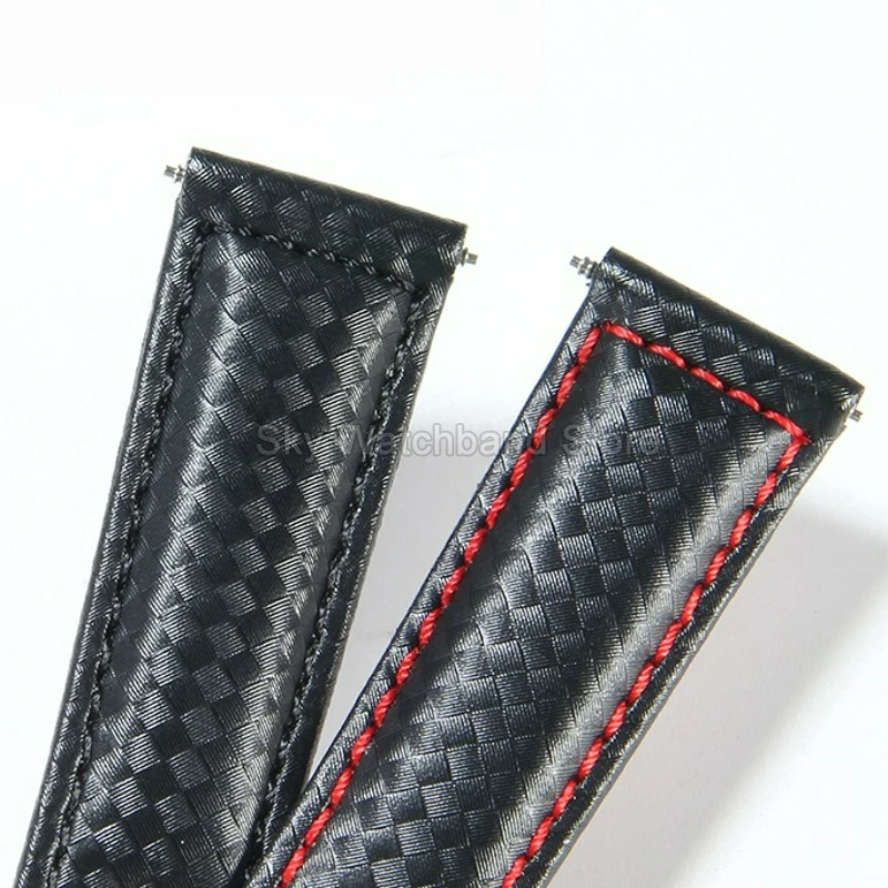 Premium Black Carbon Fiber Genuine Leather Watchband - Soft, Breathable, Lightweight, and Comfortable