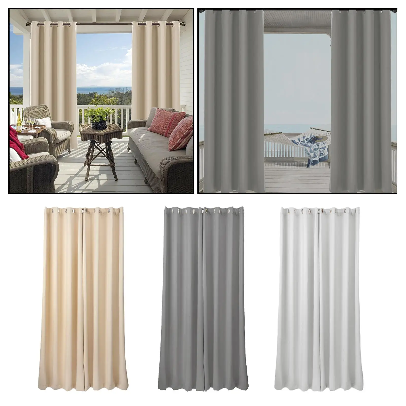 Thermal Outdoor Waterproof Grommet Blackout Window Porch Patio Curtain Panel
