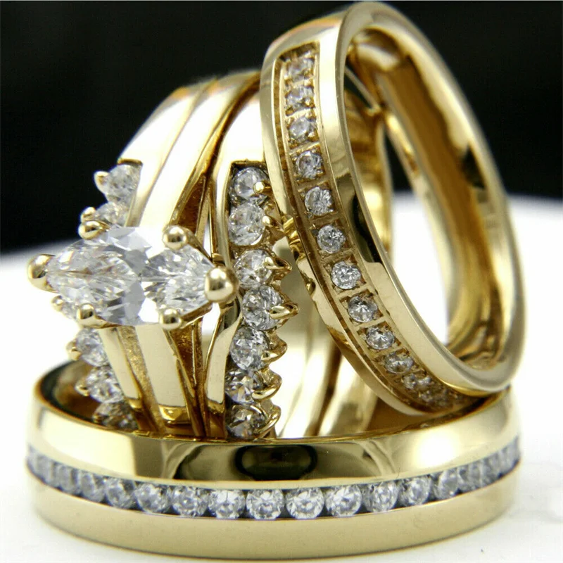 Gorgeous Couple Rings with Sparkling CZ Stone Gold Color Engagement Wedding  Set Rings for Men/Women Luxury Trendy Jewelry - AliExpress