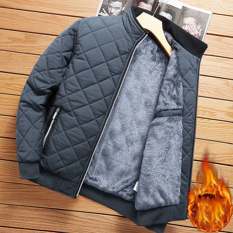 

2024 New Winter Men's Cotton Jacket with Standing Collar Plush and Thickened Trendy Dad's Clothing Men's Fashionable Warm Jacket