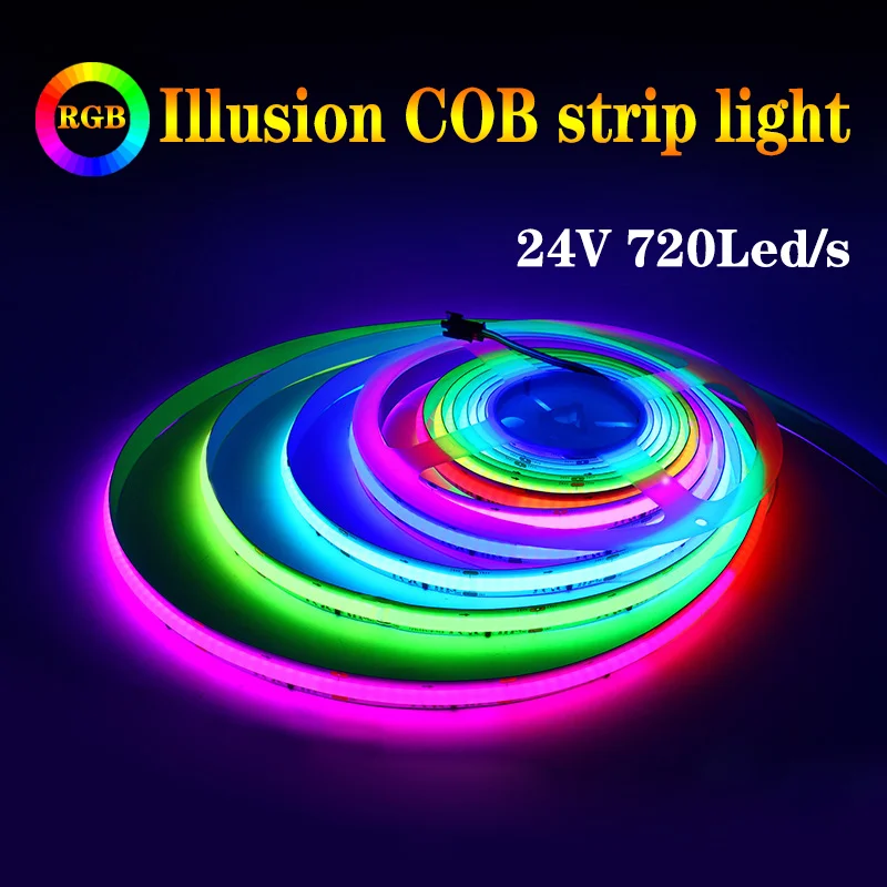 

RGB Cob Led Strip 24V Addressable 720led/s 0.5m 1m 2m 3m 4m 5m RGBIC Led Strip 24V Lights for Room Decoration PCB High Density