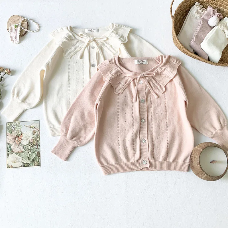 

Autumn Winter Korean Style Kids Knitting Clothing Long Sleeved Solid Color Sweater Coat Baby Girls Knitting Cardigan Coat