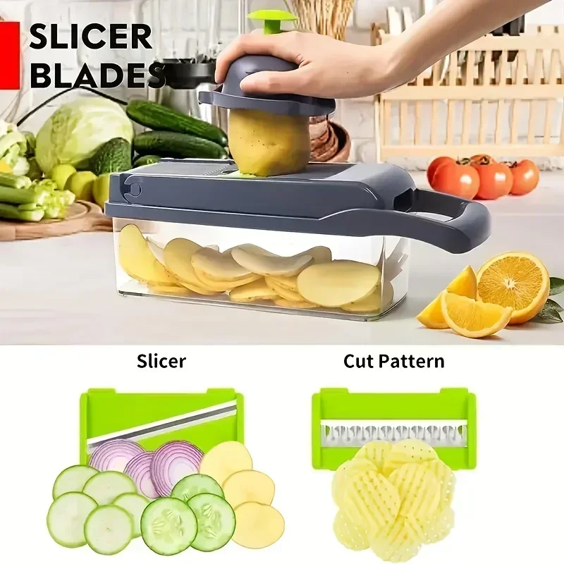 Description Picture 4 of item14/16 in 1 Multifunctional Vegetable Chopper Handle Food Grate Food Chopper Vegetable Slicer Dicer Cut Kitchen Items cocina
