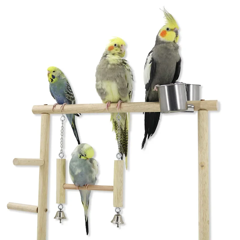 Wooden Bird Swing Toy Birds Parrot Training Perch Stand Playground Climbing Ladder Swing Toys With Bells Bird Supplies Toys