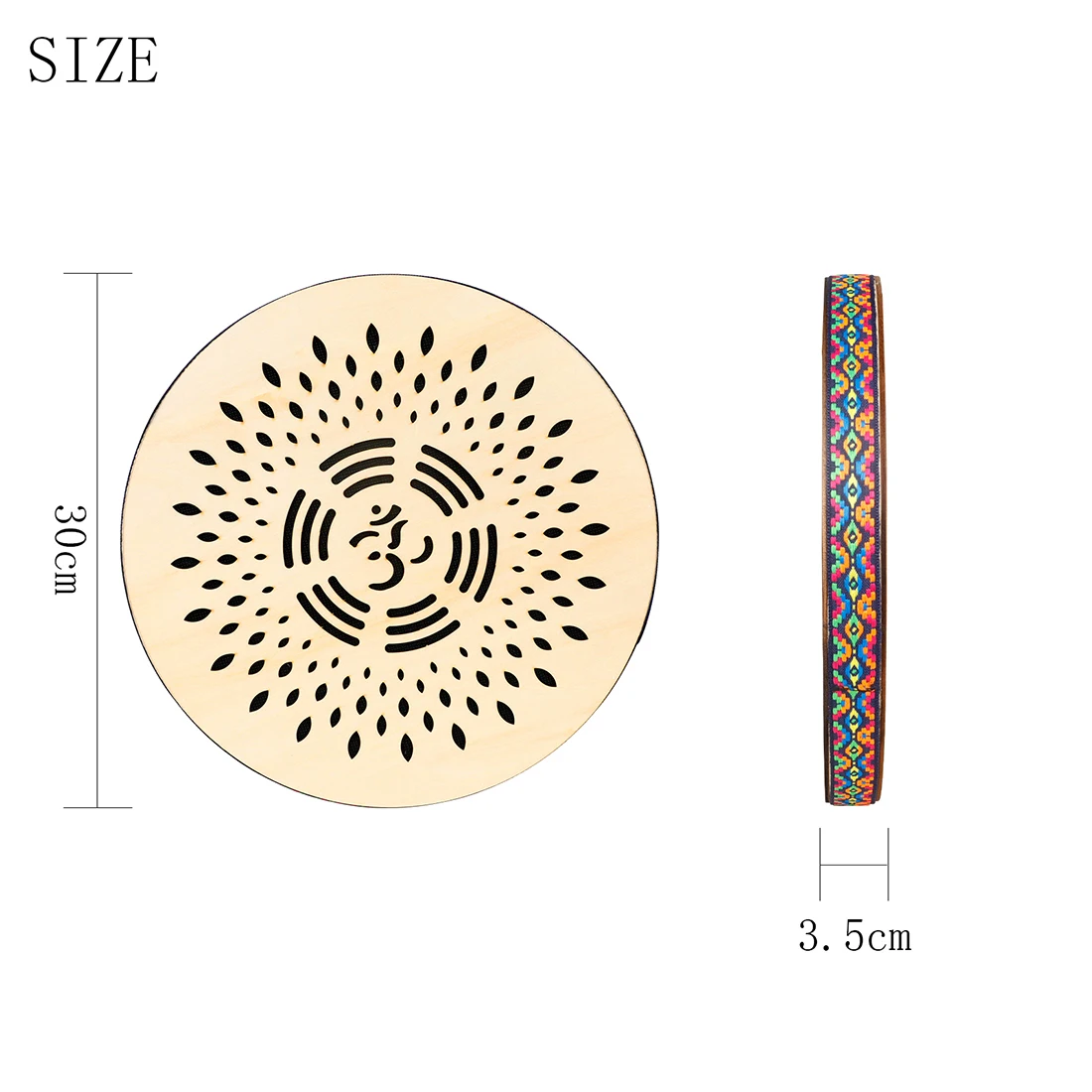 12 Inch solid wood stream drum hand carving rain falls pattern colorful woven trim sea wave sound percussion instrument