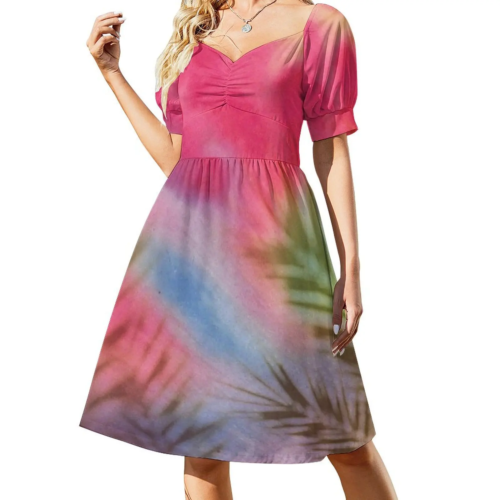 thumbnail image 1 of Vestido de manga corta con vuelo de flores para mujer, vestido de cumpleaños, vestido de verano, vestido coreano para mujer morado., 1 of 7