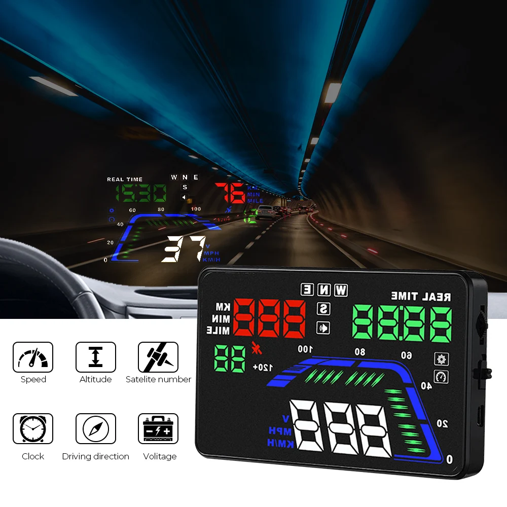 

Q7 Windshield Projector Universal car Accessories Overspeed Warning GPS Digital Clock Head-up Display 5.5 " Car HUD Display