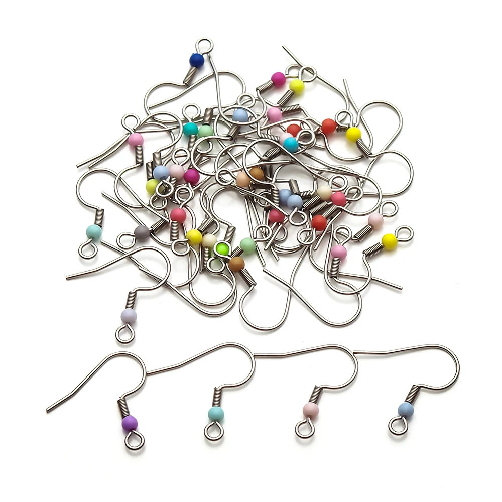 50pcs Mix Color Stainless Steel Earring Hook Clasps With Plastic