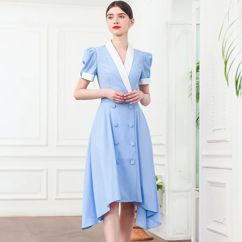 

High sense dress, designed by women's minority, is a new style in summer with bubble sleeves and large swing skirts