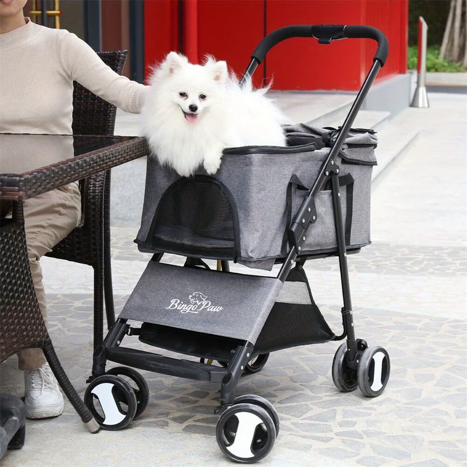 XXL Foldable Pet Stroller with Storage Basket