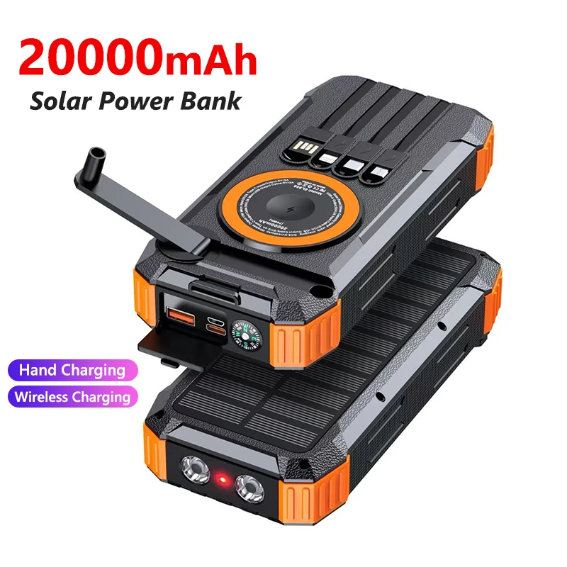 Banca di energia solare da 20000 mAh con caricatore wireless magnetico portatile a manovella per Airpods Apple Watch per iPhone 16 15 Powerbank