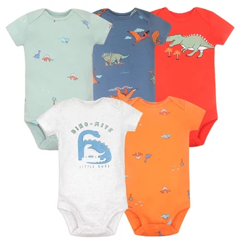 5Pcs/lot Baby Boys Romper Fashion Soft Cotton Summer Bebe Clothes Infant Jumpsuit Cartoon Dinosaur Newborn Baby Girl Clothes