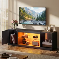 57" LED TV Stand for 55/60/65 Inch TVs - Gaming Entertainment Center with RGB Lights, Adjustable Glass Shelves & Cabinet for PS5 2