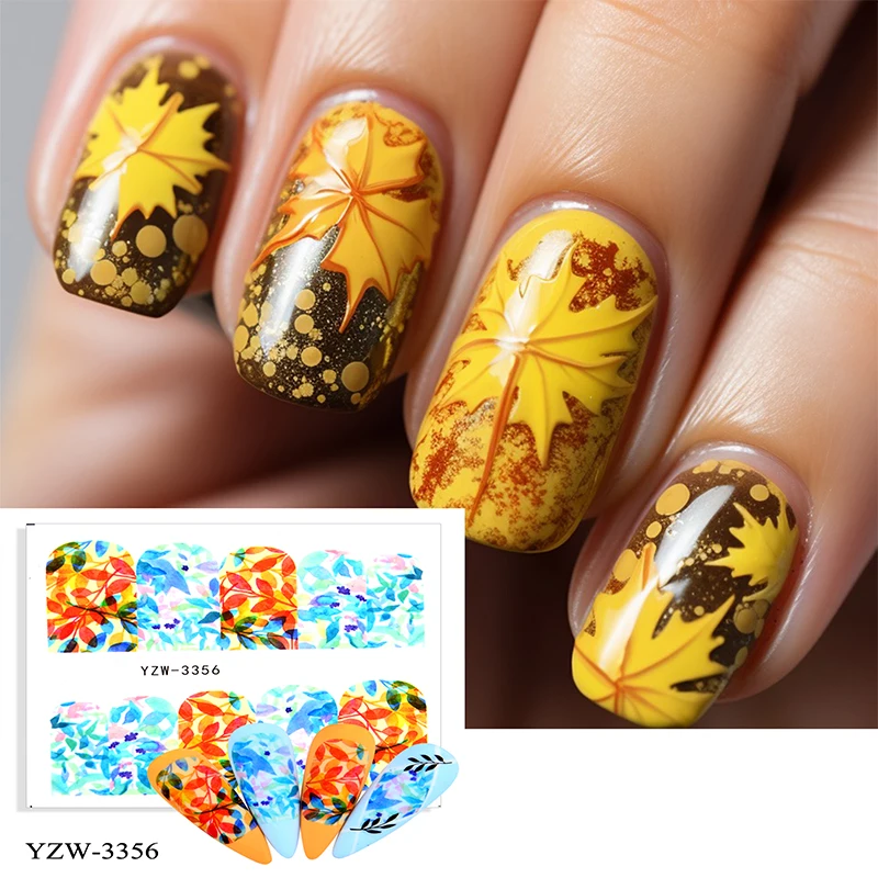 

Autumn Fox Nail Stickers Cartoon Decals Cute Squirrel Maple Leaf Mushroom Pumpkin Winter DIY Manicure Art Decoration