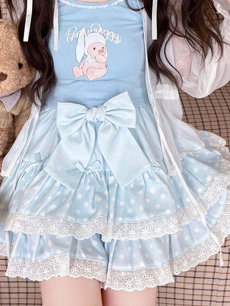 Zoki Kawaii Bow Cake Skirt Women High Waist Cute Dot Sweet Mini Skirts Fashion Casual Japan Female Solid Summer A Line Skirt New 5