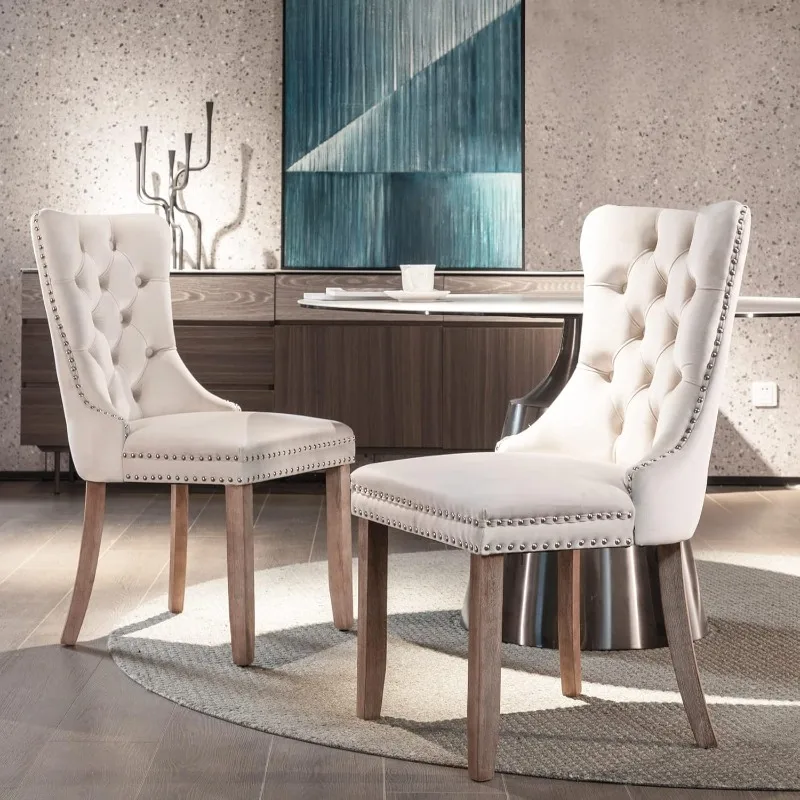 Aoowow Velvet Upholstered Dining Chairs Set of 2, Wingback Armless Side Chairs Button Tufted with Solid Wood Legs 2
