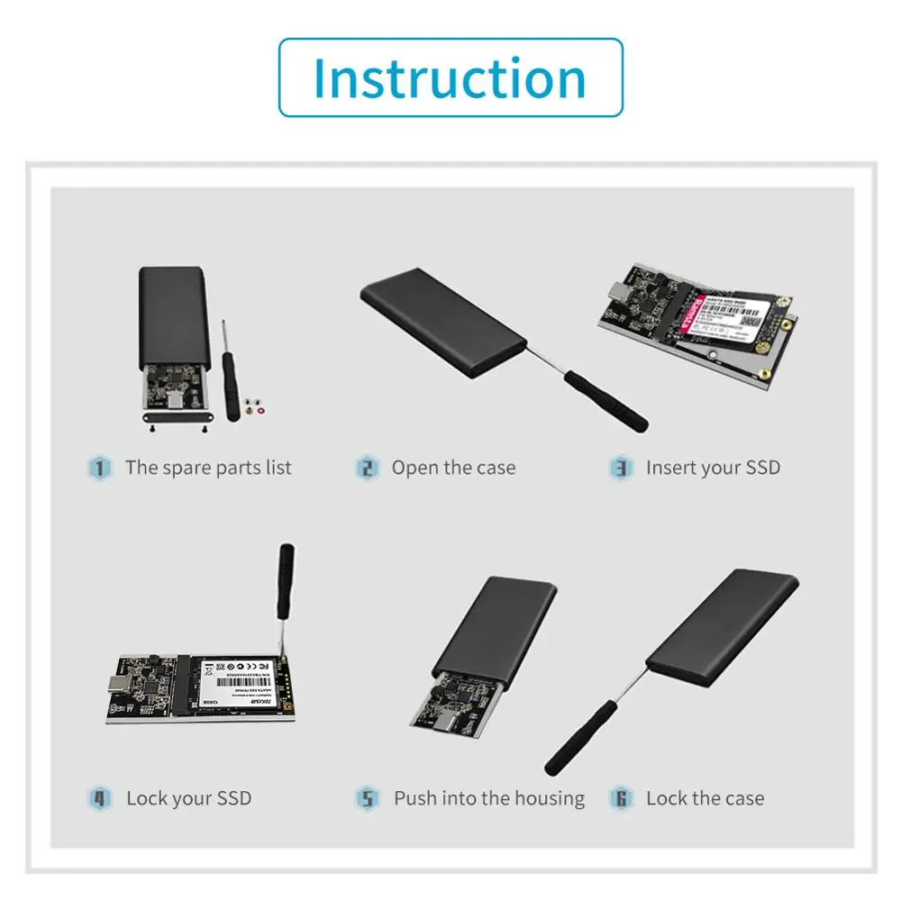 External Hard Drive Case SSD Enclosure External Hard Drive Box Hard Disk Case Hard Drive Enclosure HDD Case Enclosure mSATA to USB 3.1 3.0 Type-c SSD Enclosure Aluminum Portable Hard Drive SSD Case