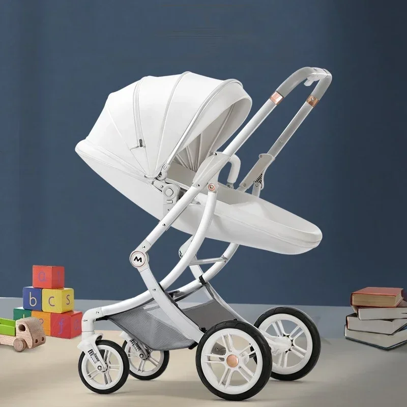 New Baby Stroller 2in1/3 In 1,Leather Luxury Baby Carriage with Car Seat,Eggshell Newborn Stroller High Landscape car